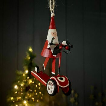 Santa On A Red Scooter Hanging Christmas Decoration, 2 of 4