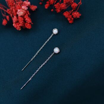 Fire Opal Dot Threader Earrings In Sterling Silver, 8 of 11