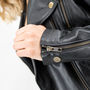 Ladies Black Leather Biker Jacket, thumbnail 3 of 8