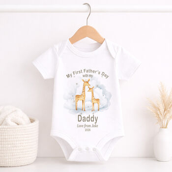 Personalised First Father’s Day Giraffe Baby Outfit, 3 of 8