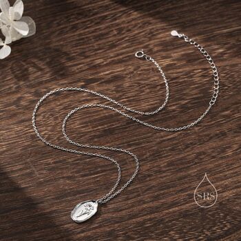Daffodil Flower Oval Necklace In Sterling Silver, 5 of 10