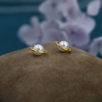 Sterling Silver Mother Of Pearl Planet Stud Earrings, 6 of 12