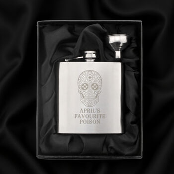 Personalised Spooky Sugar Skull Hip Flask, 2 of 6