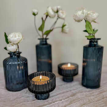 Blue Ribbed Glass Candlestick Holder, 12 of 12