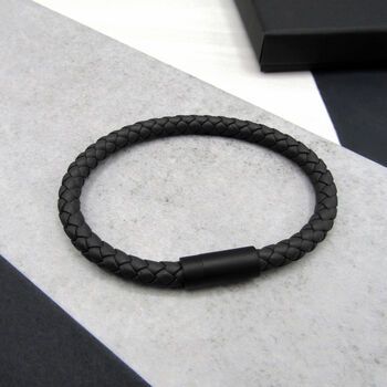 Men's Thick Woven Leather Black Clasp Bracelet, 3 of 6