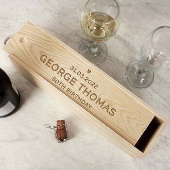 Personalised Love Heart Wooden Wine Bottle Box, 5 of 6