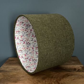 Mabel Tussock Green Tweed Floral Lined Lampshades, 3 of 8