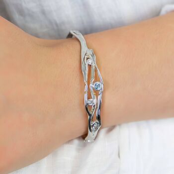 Hinged Sterling Silver Blue Topaz And Cz Bangle, 2 of 8