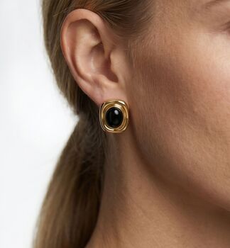 Enso Black Onyx And Gold Stud Earrings, 4 of 5
