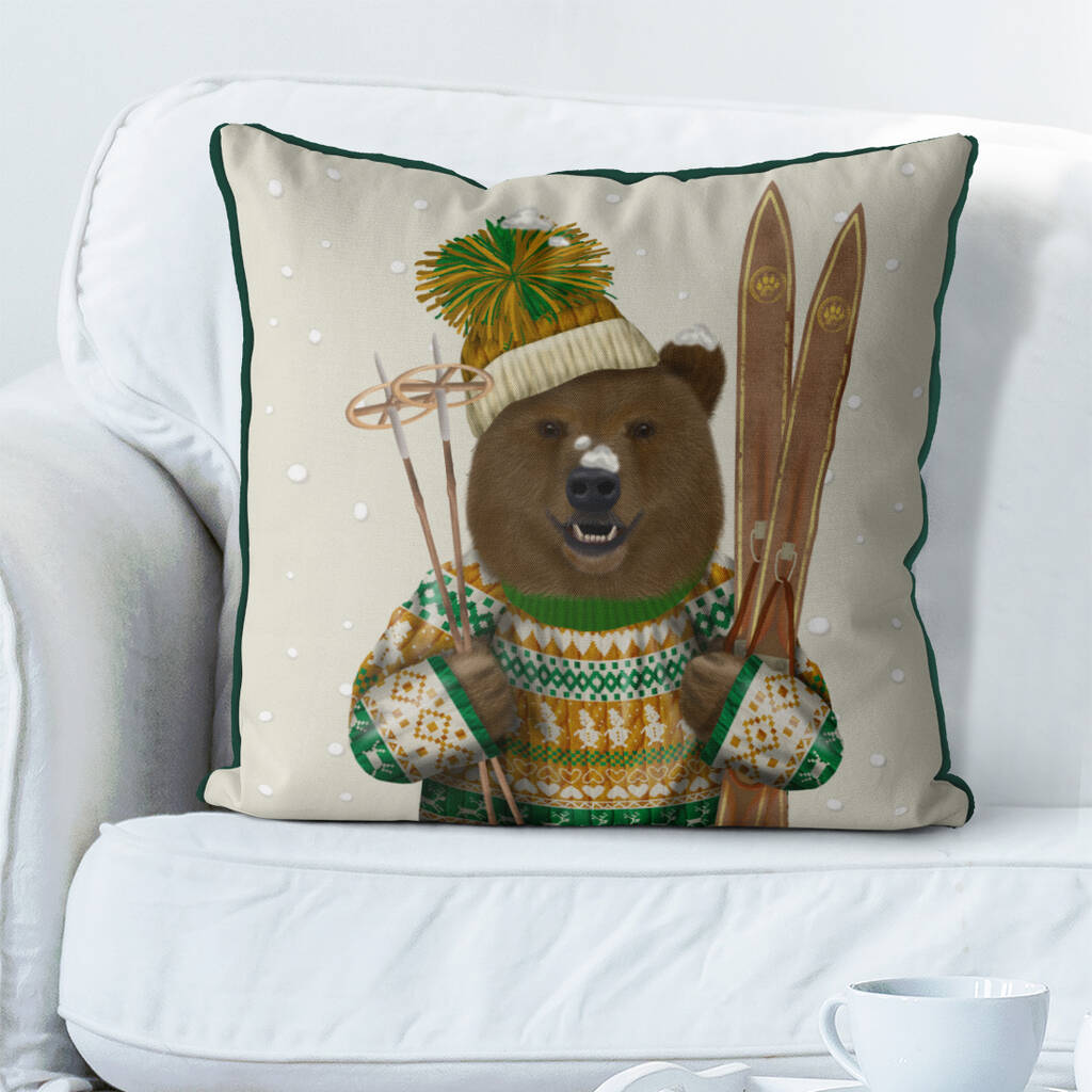 Bear In Christmas Sweater, Christmas Cushion By FabFunky Home Decor ...