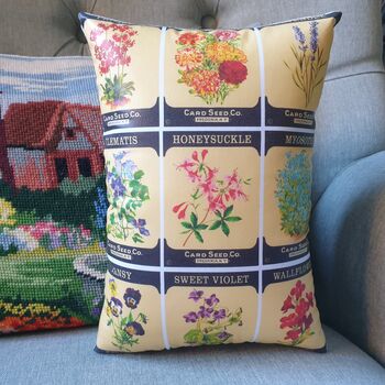 Vintage Flower Seed Print Decorative Cushion, 8 of 8