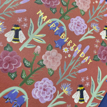 Meadow And Bee Pattern 'Happy Birthday' Card, 2 of 2