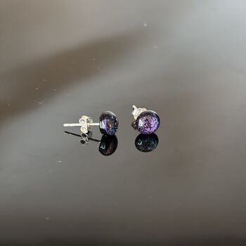Purple Sparkly Fused Glass Sterling Silver Stud Earrings, 7 of 9