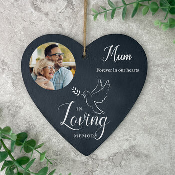 Memorial Stone Heart Plaques Grave Ornaments - Personalised Grave Decoration White & Silver Plaques With Feather- Outdoor Memorial Plaques 15 X 15cm (Mum & Dad