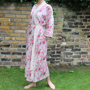 Cotton Voile Kimono Dressing Gown Vintage Floral Print, 6 of 8