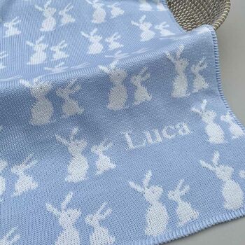 Personalised Knitted Mummy And Baby Bunny Blanket, 9 of 11