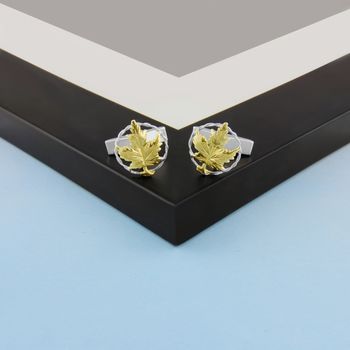 Maple Leaf Cufflinks In Gold And Silver, 2 of 4