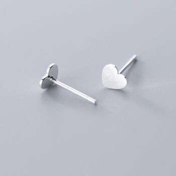 Brushed Sterling Silver Heart Stud Earrings, 3 of 4