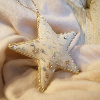 Luxury Irish Linen Festive Cosmic Star Christmas Tree Decoration, 2 of 4