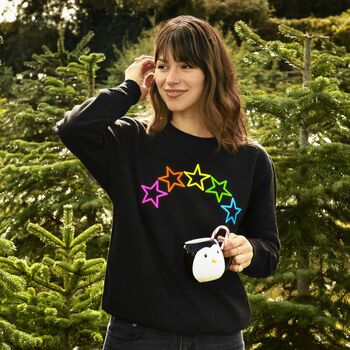 Neon Rainbow Stars Christmas Sweatshirt Jumper, 3 of 7