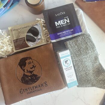 Father’s Day Gift Box For Him Men’s Pamper Set With Wash Bag, Cosy Socks And Skincare, 7 of 8