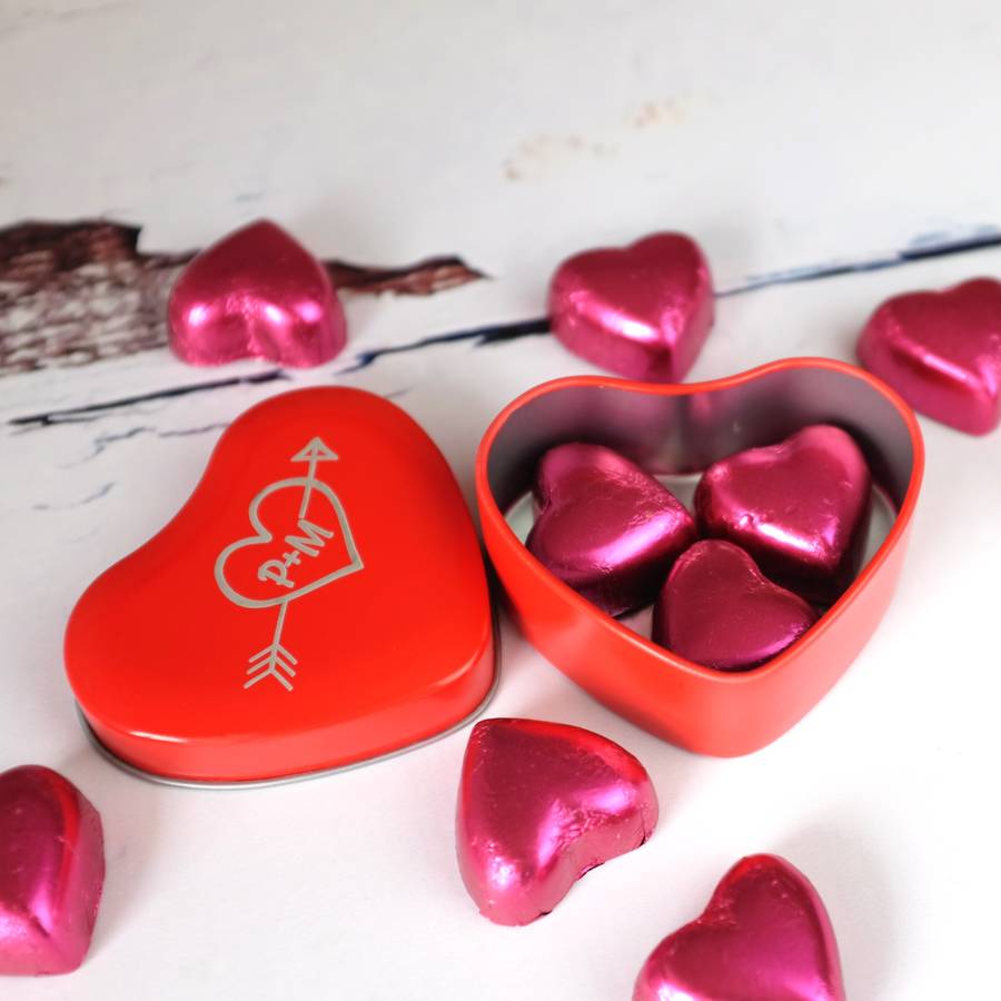 personalised heart tin with chocolates by auntie mims