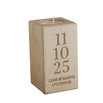 Personalised Anniversary Date Wooden Tealight Holder, 4 of 4