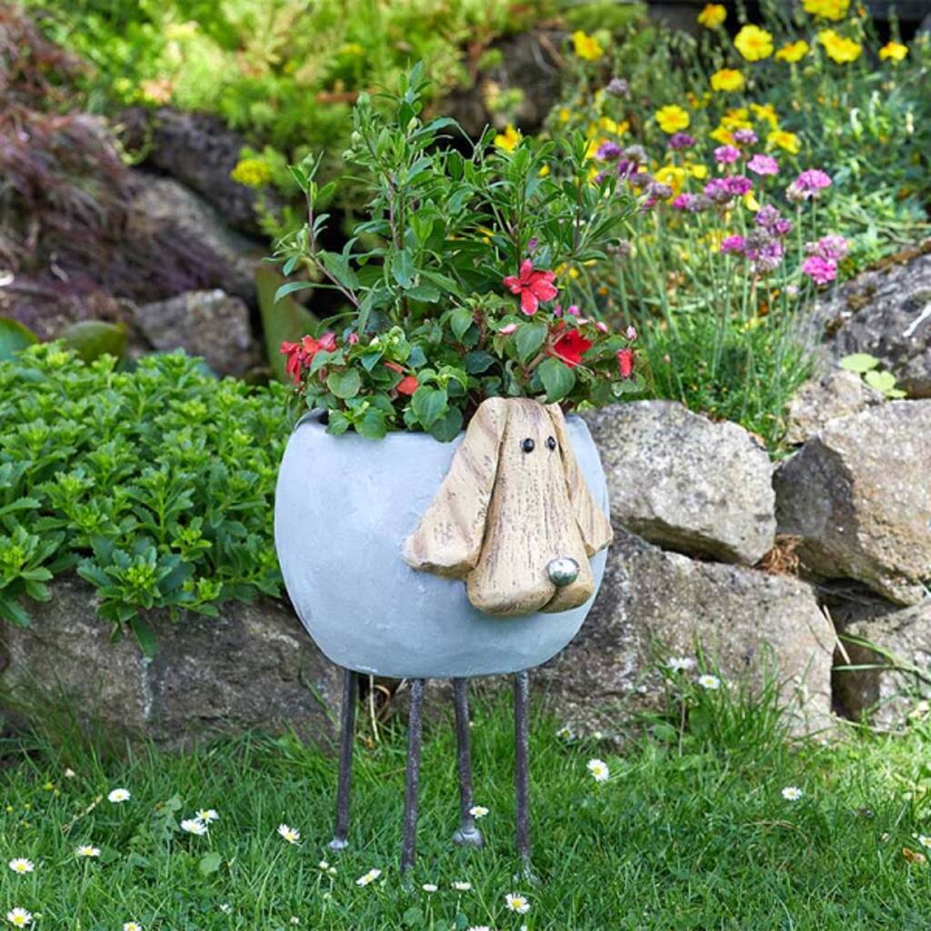 Woodstone Dog Plant Pot By Garden Selections