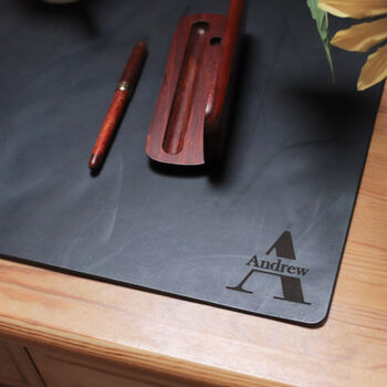 Personalised Initials Vintage Medium Desk Leather Mat, 2 of 12