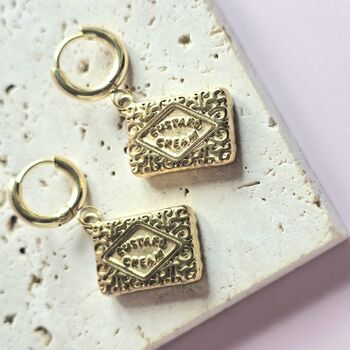 Custard Cream Biscuit Huggie Hoop Earrings, 4 of 6