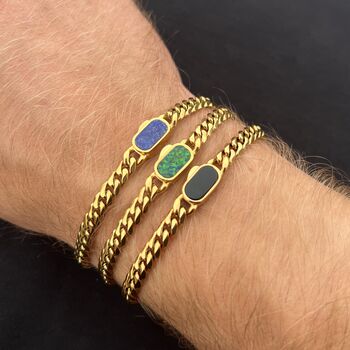 Men's Gold Opal Gemstone Cuban Chain Bracelet, 10 of 11