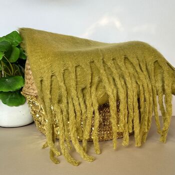 Super Soft Chunky Tassel Scarf In Moss Green, 2 of 3