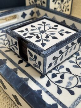 Set Of Six Wood Inlay Coasters With Case Host Gift, 11 of 12