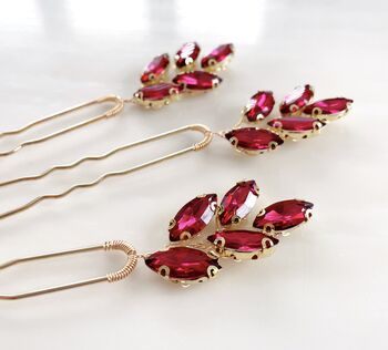 'Aria' Wine Red Crystal Hair Pins, 2 of 5