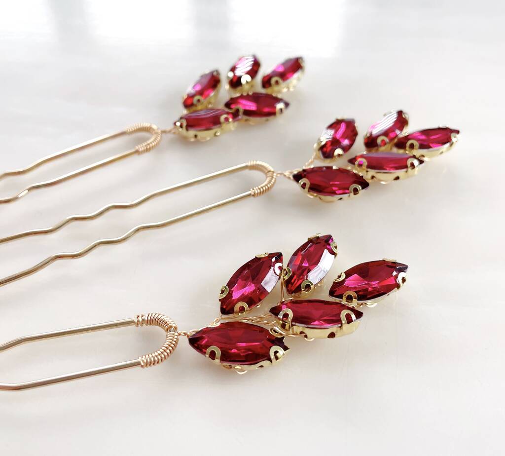 'Aria' Wine Red Crystal Hair Pins, 1 of 4