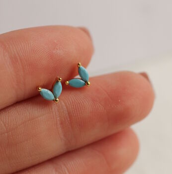 Turquoise Blue Dainty Flower Sterling Silver Stud Earrings, 2 of 8