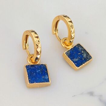 The Square Lapis Lazuli Earrings, Gold Plated, 3 of 5