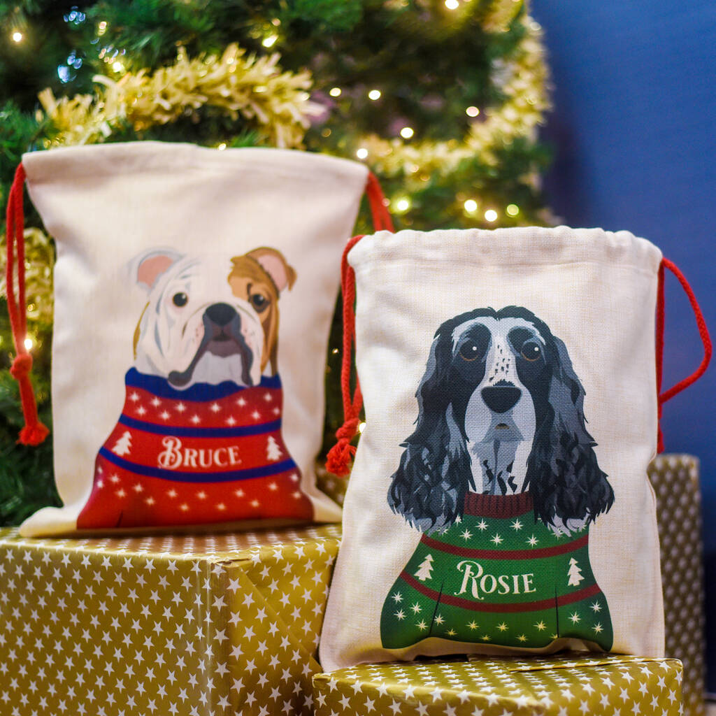 Personalised Christmas Jumper Dog Present Sack, 1 of 12