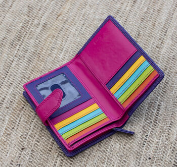 Purple Multi Colour Leather Purse Wallet Rfid, 9 of 11