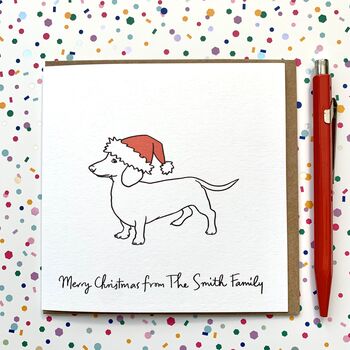Personalised Festive Dachshund Santa Hat Christmas Card, 2 of 2