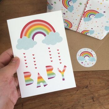 Baby Shower Rainbow Card With Rainbow Sticker, 3 of 9