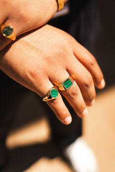 Silver Malachite Gemstone Oval Signet Ring For Men, 11 of 12