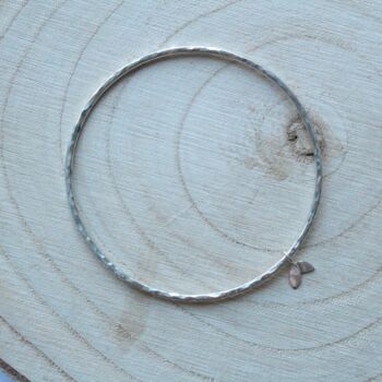 Hammered Bangle With Duo Leaf Charm, 3 of 8