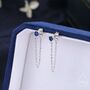 Sterling Silver Sapphire Blue Cz And Chain Ear Jacket, thumbnail 1 of 11