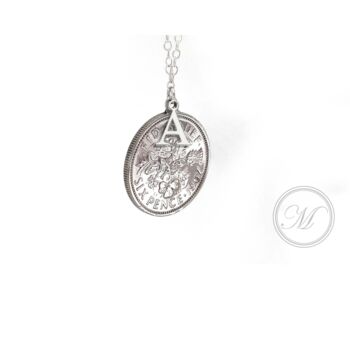 Queen Elizabeth Sixpence Sterling Silver Letter Pendant, 3 of 10