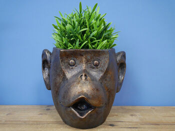 Bronzed Monkey Head Retro Planter Plant Pot, 2 of 7