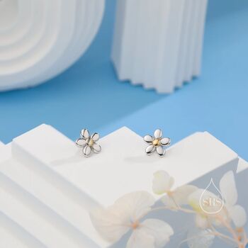Tiny Forget Me Not Flower Stud Earrings Sterling Silver, 2 of 10