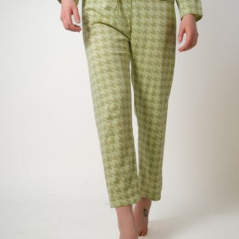Olive Green Dog Tooth Full Sleeve Pyjama Set, 4 of 5