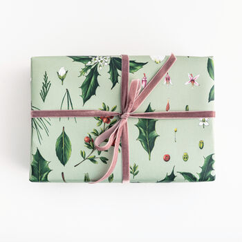 Luxury Botanical Christmas Wrapping Paper, Green Berry, 3 of 5