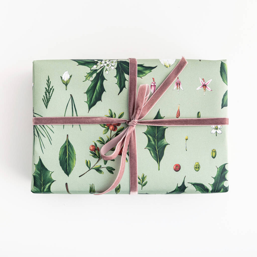 Luxury Botanical Christmas Wrapping Paper, Green Berry By Catherine ...